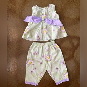 24 month Floral Baby Outfit with Purple Bow - Spring Easter Outfit Vintage Y2K
